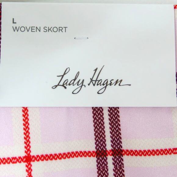 Lady Hagen 16” Woven Golf Skort Mid Rise Pink Plaid Mini Skirt Preppy Large - Picture 9 of 12